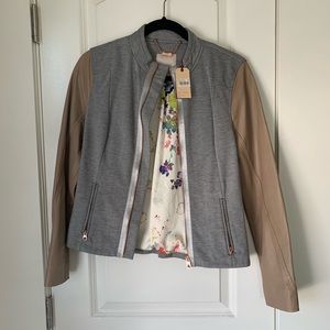 Ted Baker London Grey and Tan Leather Jacket XS/S